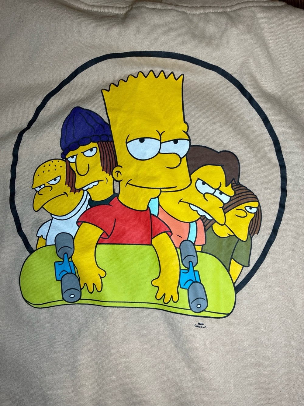 VTG Y2K The Simpsons Bart Simpson Skateboard Beige Graphic Hoodie Size Large - Picture 3 of 8